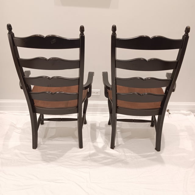 Mid-Century Modern Vintage French Country Farmhouse Ladderback Arm Chairs, Set of 2 For Sale - Image 3 of 18