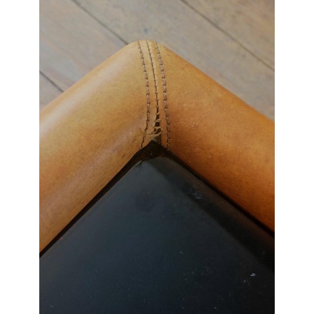 Vintage Coffee Table in Leather and Black Glass, 1970s For Sale - Image 3 of 16