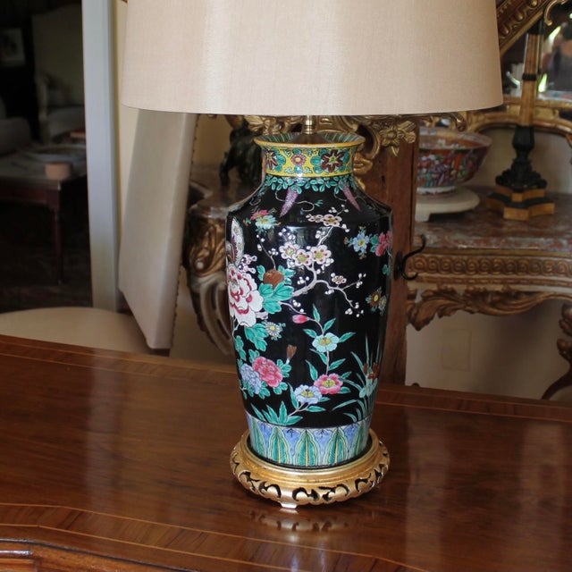 Chinese Famille Noir Porcelain Vase Adapted Into a Lamp For Sale - Image 4 of 12