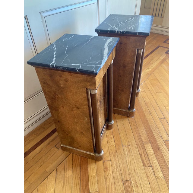 19th Century French Empire Marble Top Side Cabinets With Drawer and Drawer - A Pair For Sale - Image 9 of 9