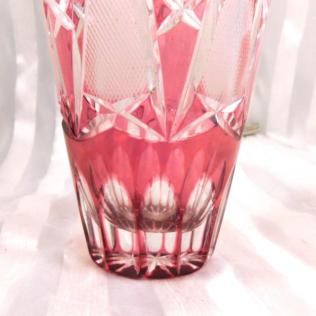 Traditional 1930s Pink Cut to Clear Vase For Sale - Image 3 of 10