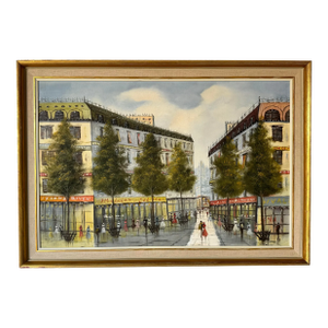 1970s Vintage Impressionist Parisian Street Scene Oil on Canvas Painting by Vitelli
