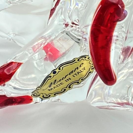 Mid 20th Century Murano Italian Art Glass Christmas Tree Sculpture 8" (Red Drip Tips, Original Foil Label, Vintage Mid-Century) For Sale - Image 12 of 15