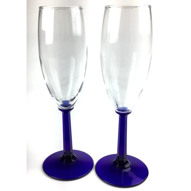 1970s Mid Century Cobalt Crystal Toasting Flutes For Sale In Portland, ME - Image 6 of 6