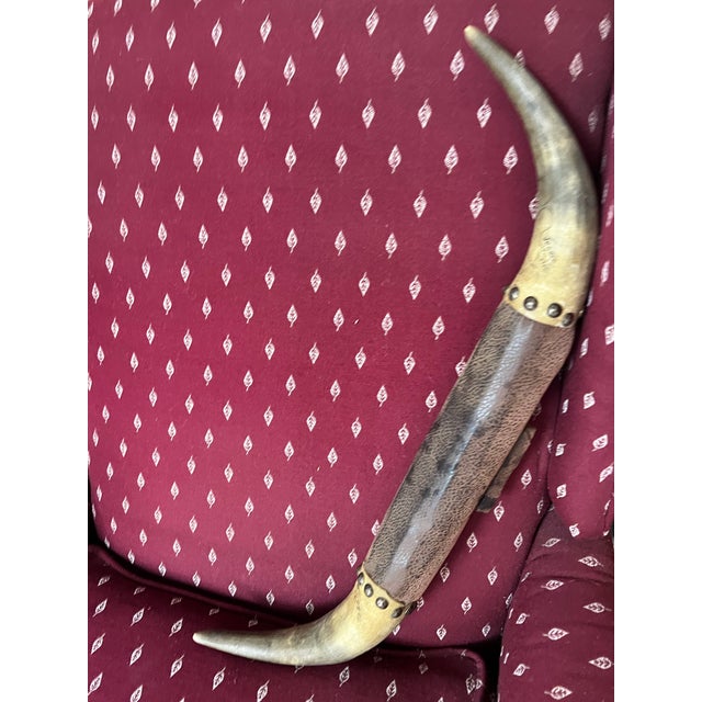 1990s Vintage Horns and Leather Wall Hanging With Studded Details For Sale - Image 5 of 12