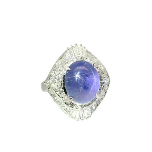 10.75 Carat Blue Star Sapphire Diamond Platinum Double Halo Ring, Size 6.5 For Sale - Image 4 of 8