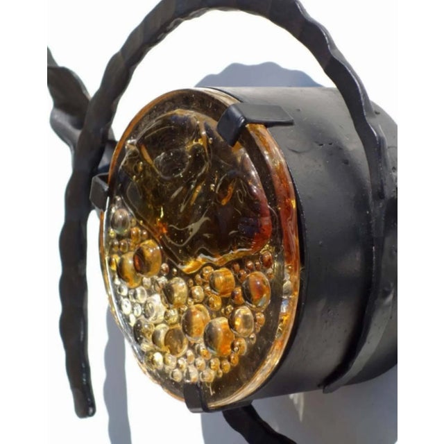 Brutalist Iron & Glass Wall Lamps, 1960s, Set of 6 For Sale - Image 6 of 9