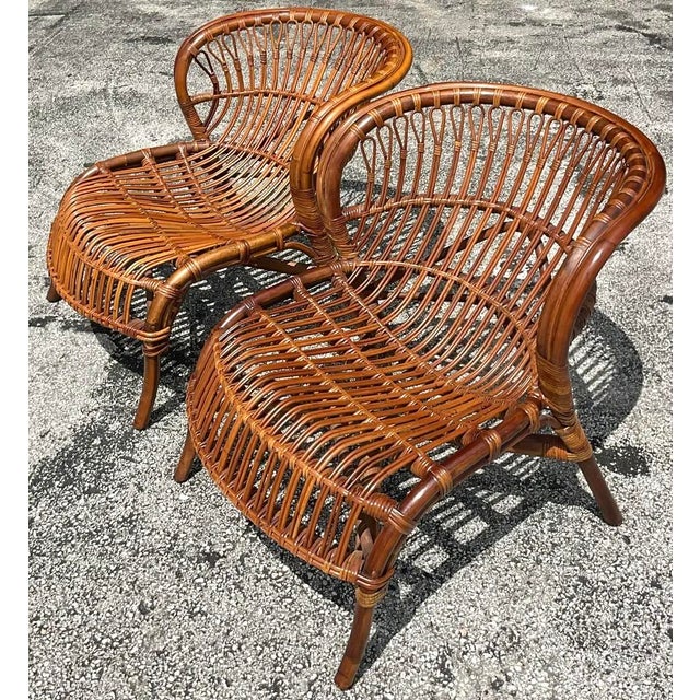 Late 20th Century Vintage Bent Rattan Lounge Chairs - A Pair For Sale - Image 5 of 12