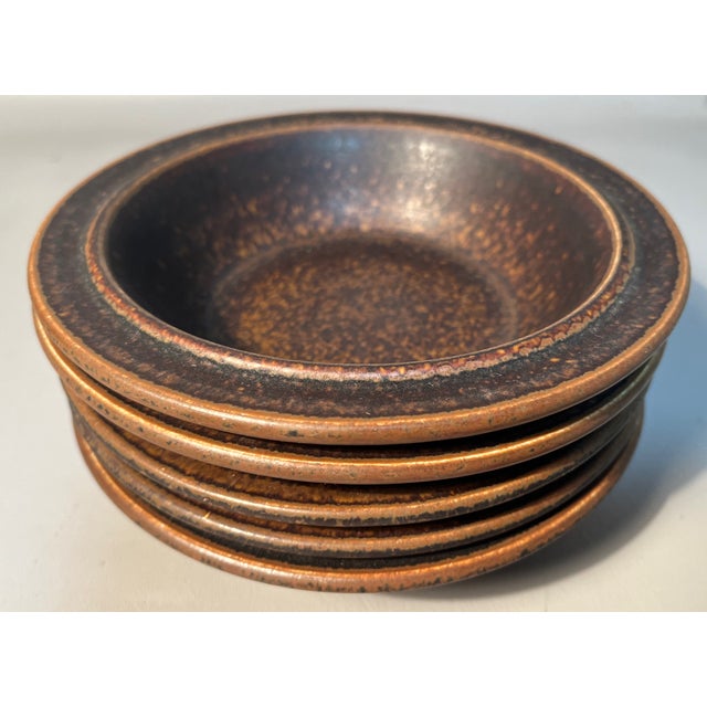 Arabia Set 5 Arabia Ruska 7" Bowls Ulla Procope Design Dark Brown Wide Rims For Sale - Image 4 of 5