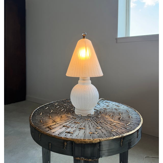 1920s 1920s Diminutive Frosted Glass Art Deco Table Lamp French Industrial / Machine Age For Sale - Image 5 of 11