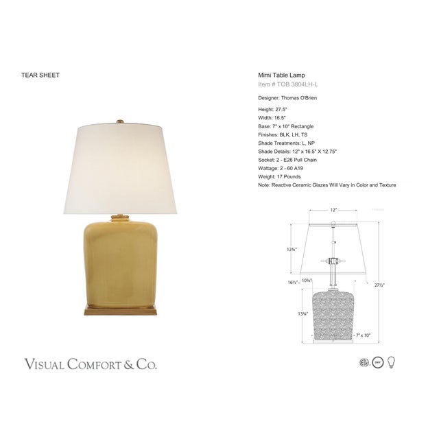 Thomas O'Brien by Visual Comfort Signature Mimi Table Lamp in Light Honey with Linen Shade Designer: Thomas O'Brien...