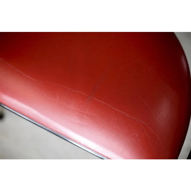 Red French Steel and Leather Armchairs, 1980s, Set of 3 For Sale - Image 8 of 18
