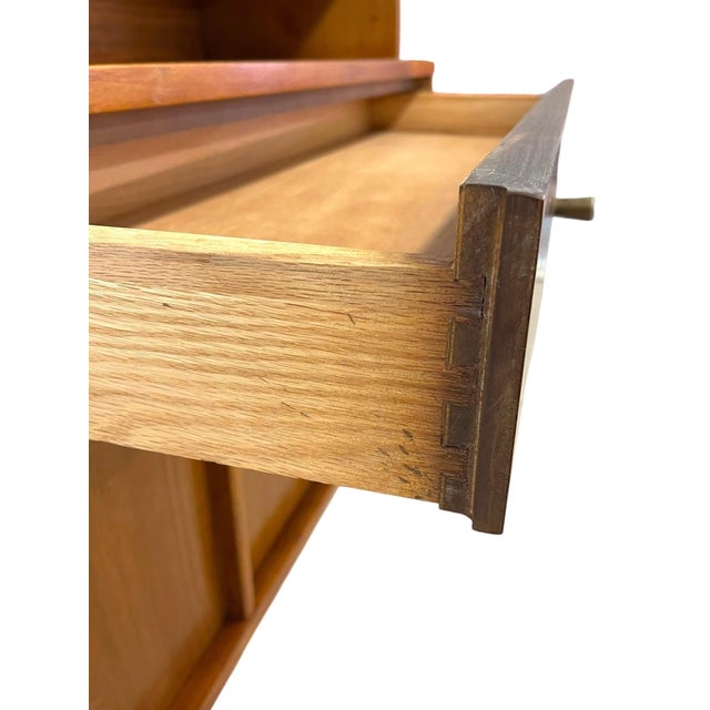 Brown Vintage Mid Century Modern Hutch Bookcase Cabinet For Sale - Image 8 of 9
