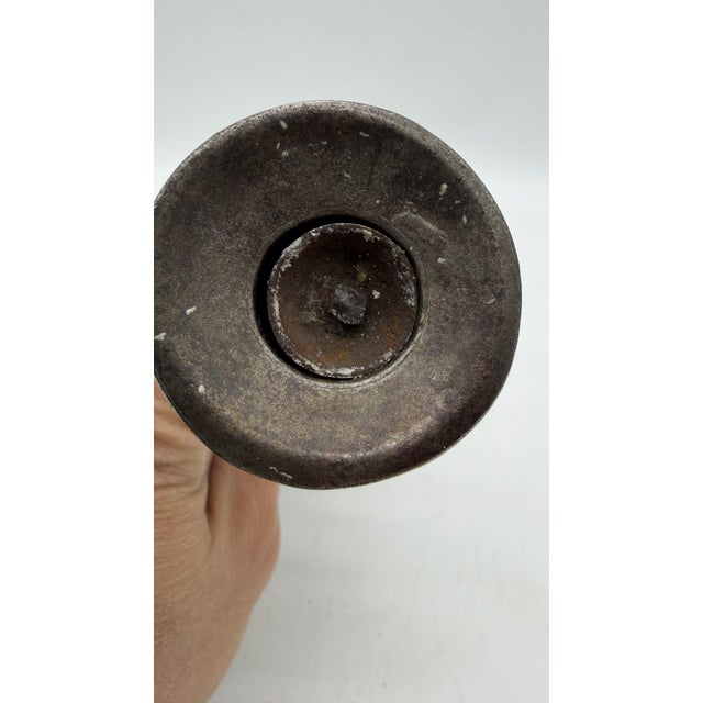 Black A Antique Pennsylvania Folk Art Iron and Brass Hog Scraper Candle Stick, Circa 1830's For Sale - Image 8 of 16