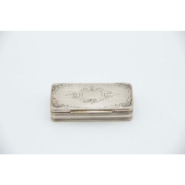 Snuff Box in Guilloche Silver with Engravings For Sale - Image 3 of 4