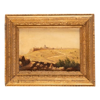 Olivero, Sunlit Middle-Eastern Hilltop Cityscape, 1890s-1910s, Oil on Board For Sale