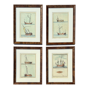 Mid 18th Century Set of Four Framed French Maritime Ship Engravings