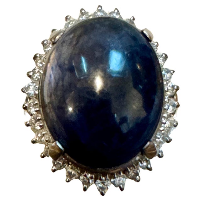 16.83 Ct Natural Sapphire Cabochon & Diamond Ring in Platinum Size 7 For Sale - Image 17 of 18