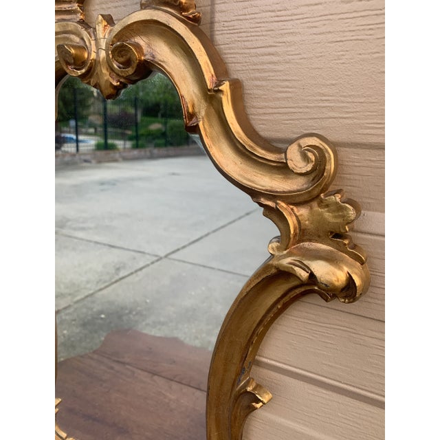 1960s Italian Rococo Style Giltwood Wall Mirror For Sale - Image 5 of 10