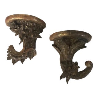 Small Scale Antique 19th Century Regency Carved & Gilt Wood Wall Bracket Shelves - A Pair For Sale