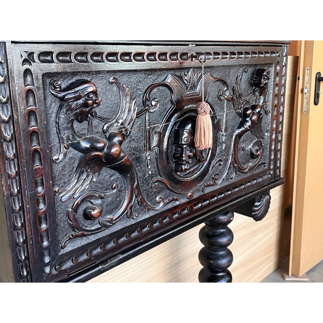 20th Century Spanish Baroque Style Cabinet on Stand, Bargueno or Varqueno For Sale - Image 10 of 12