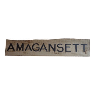 Vintage Mid 20th Century Rustic Wooden Painted 'Amagansett' Sign For Sale