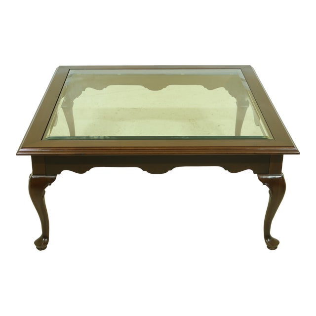 Ethan Allen Georgian Court Cherry Glass Top Coffee Table | Chairish
