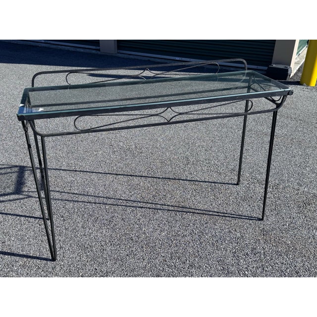 Vintage 1950s Wrought Iron & Glass Top Console Table For Sale In Boston - Image 6 of 11