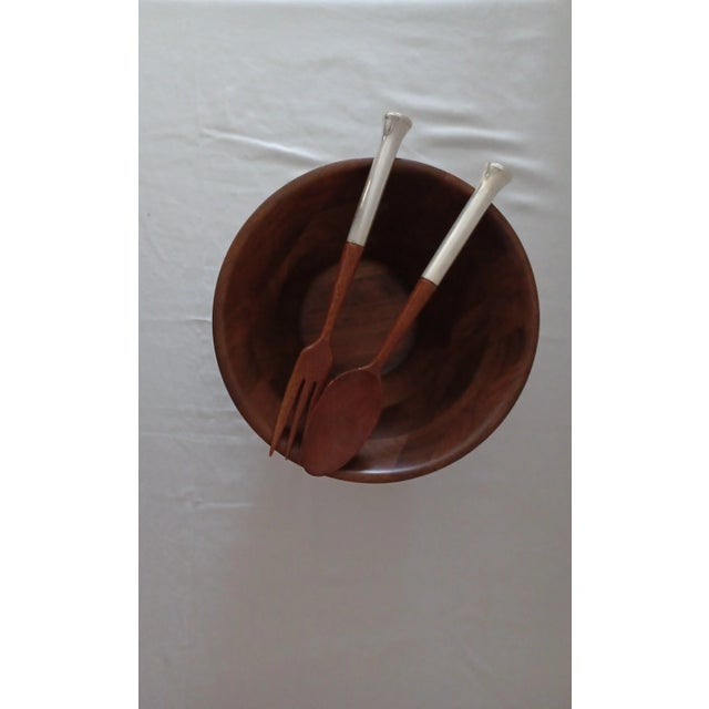 Wood Mid-Century Modern Vintage Wood & Gorham Sterling Silver Salad Serving Set- 3 Pieces For Sale - Image 7 of 7
