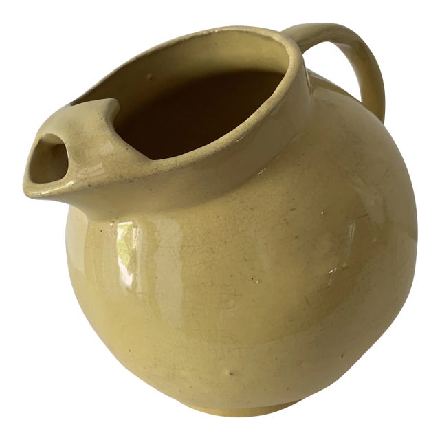 Mid Century Yellow Art Deco Balloon Shaped Pottery Pitcher For Sale