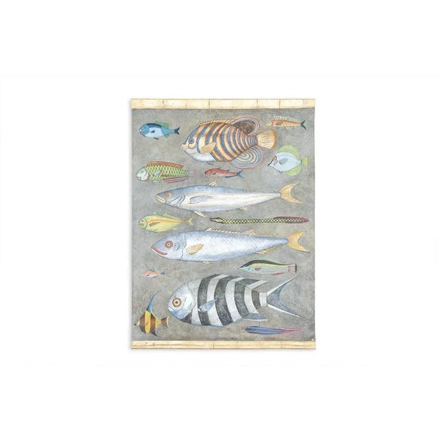 French Artist, Scene with Fish, Painted Canvas For Sale - Image 6 of 6
