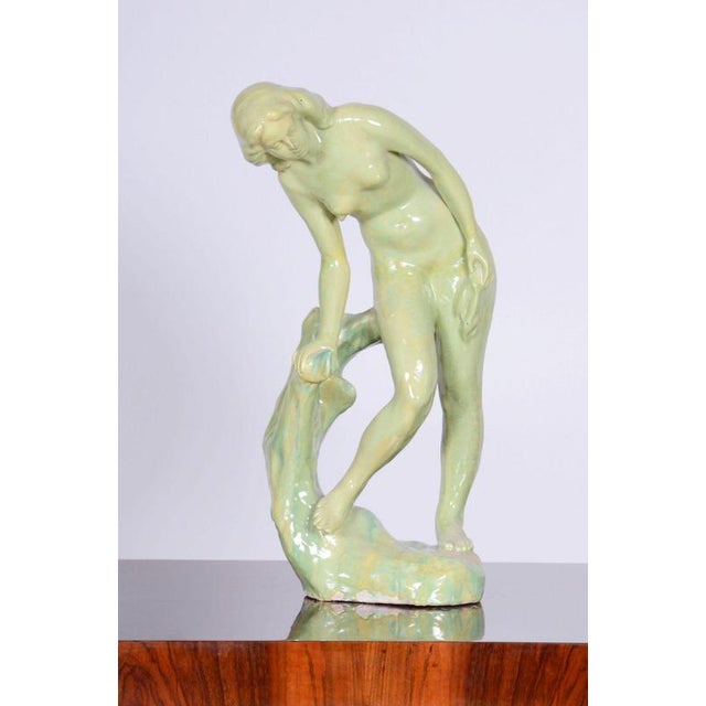 Vintage Art Deco Statue in Glazed Ceramic, 1940s For Sale - Image 9 of 11