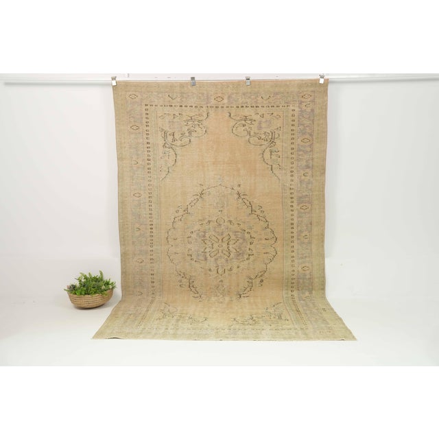 Beige 1970s Vintage Turkish Handmade Wool Cotton Beige Area Rug For Sale - Image 8 of 13