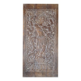 Hand-Carved Tandav Shiva Temple Door Panel – Vintage Indian Wall Art Accent 84x41 For Sale