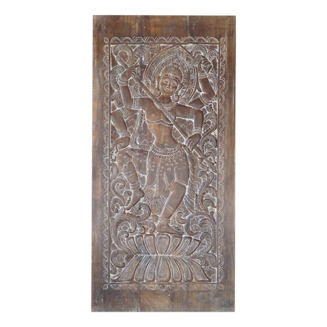 Hand-Carved Tandav Shiva Temple Door Panel – Vintage Indian Wall Art Accent 84x41 For Sale