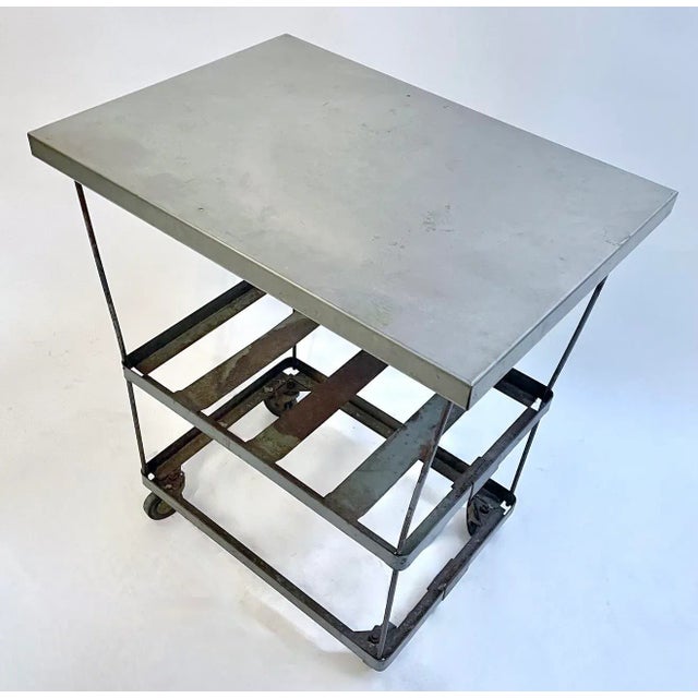 Industrial Vintage Industrial Steel Table on Casters For Sale - Image 3 of 8