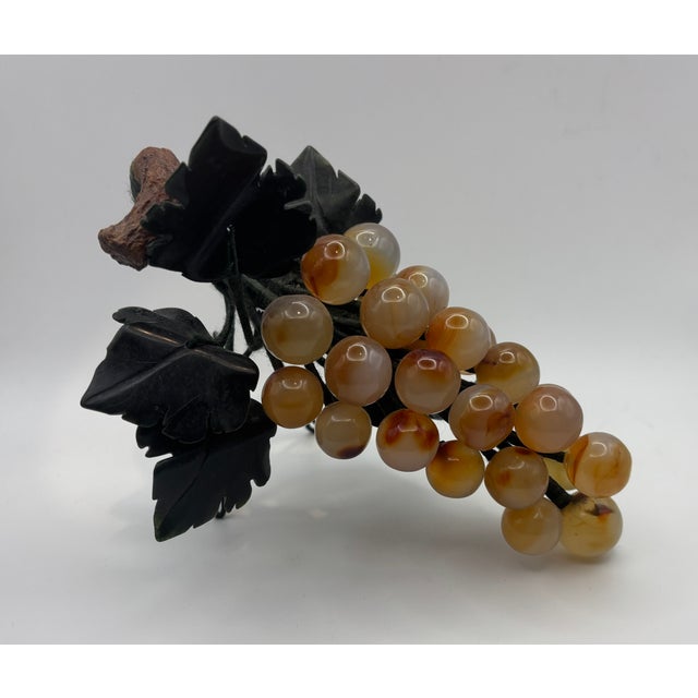 1960s Vintage Jade Pale Carnelian Grape Cluster With Stone Leaves For Sale - Image 5 of 7