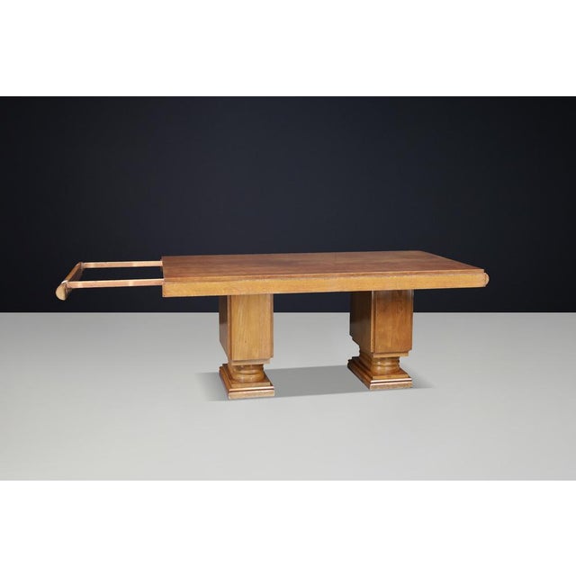 French Art Deco Extendable Dining Table in Oak attributed to Charles Dudouyt, 1930s For Sale - Image 13 of 14