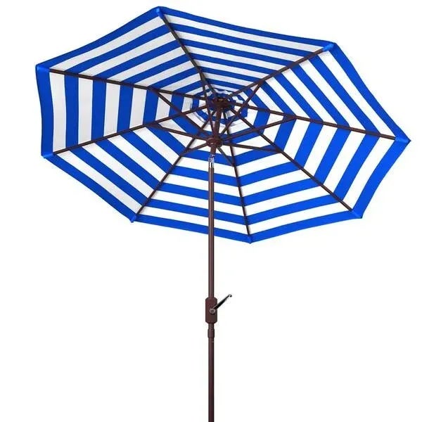 Contemporary Athens Inside Out Striped 9ft Crank Outdoor Auto Tilt Umbrella - Pacific Blue For Sale - Image 3 of 5