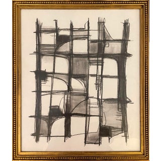 Contemporary Abstract Charcoal Drawing, Framed For Sale