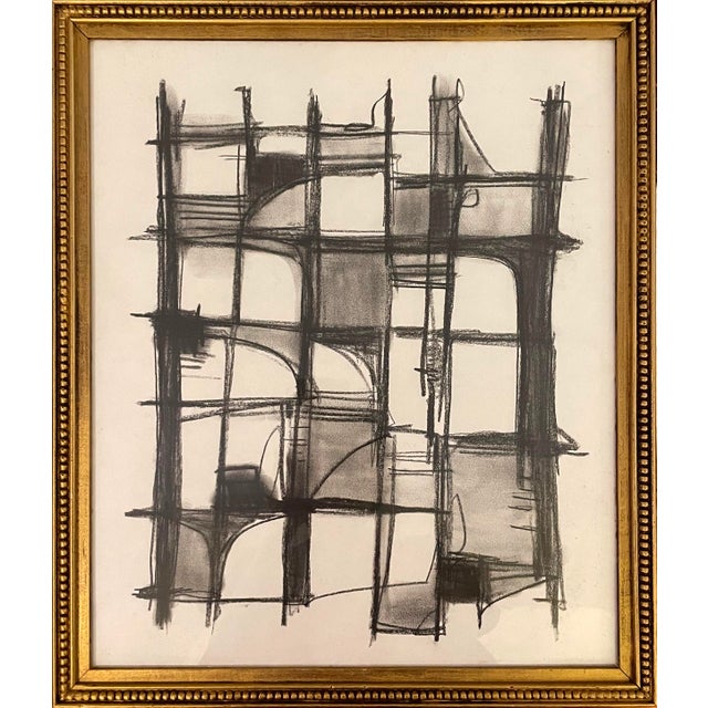 Contemporary Abstract Charcoal Drawing, Framed Chairish
