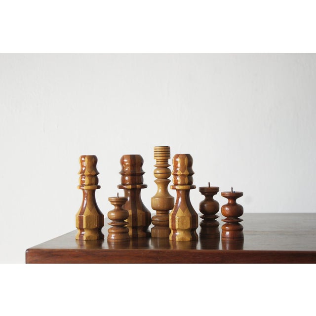 Scandinavian Wooden Candleholders, Set of 7 For Sale - Image 4 of 4