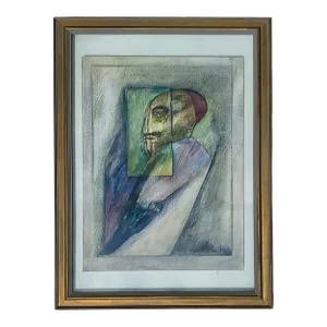 Fernando Luis Cuban-American Abstract Mixed Media Drawing on Paper, "Obispo #2"