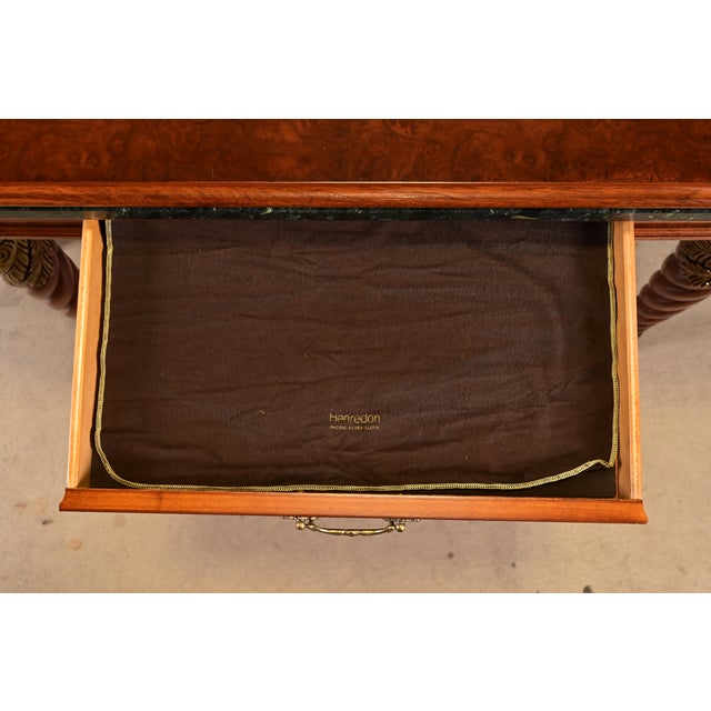 Henredon Grand Provenance Italian Neoclassical Inlaid Cherry and Burl Wood Parcel Gilt Extension Dining Table For Sale - Image 12 of 17