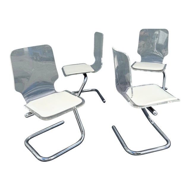 Mid Century Modern Chrome and Lucite Dining Chairs by Hill Manufacturing - Set of 4 For Sale