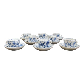 Meissen Porcelain Blue Onion Demitasse Coffee Cup & Saucer Set of 8 For Sale