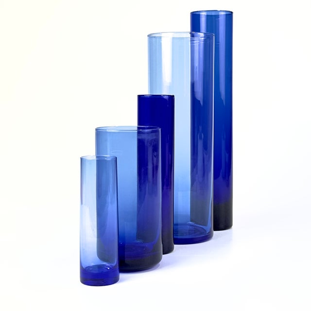 Timeless Vintage Cylindrical Cobalt Glass Vase Curation - Group of 5 For Sale - Image 4 of 12