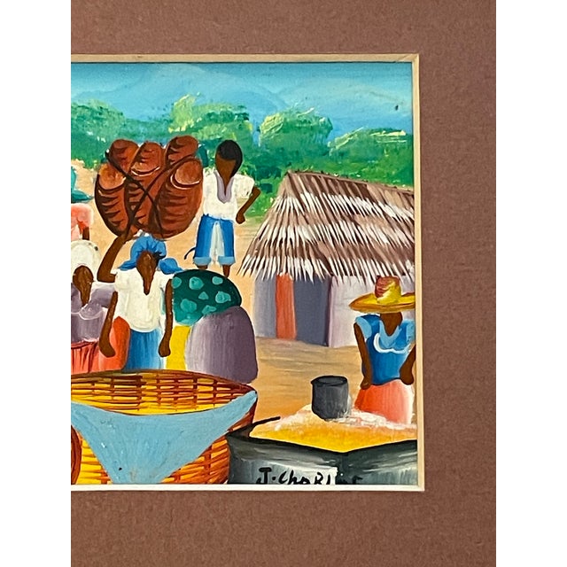 1980s Haitian Miniature Oil Signed Framed Matted For Sale - Image 10 of 11