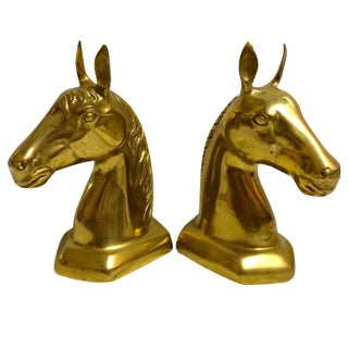 Vintage Brass Horse Head Bookends For Sale