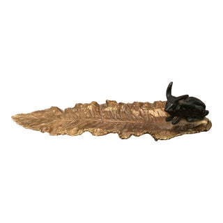 Circa 1900 Antique French Rabbit & Gilt Bronze Leaf Form Pen Tray For Sale